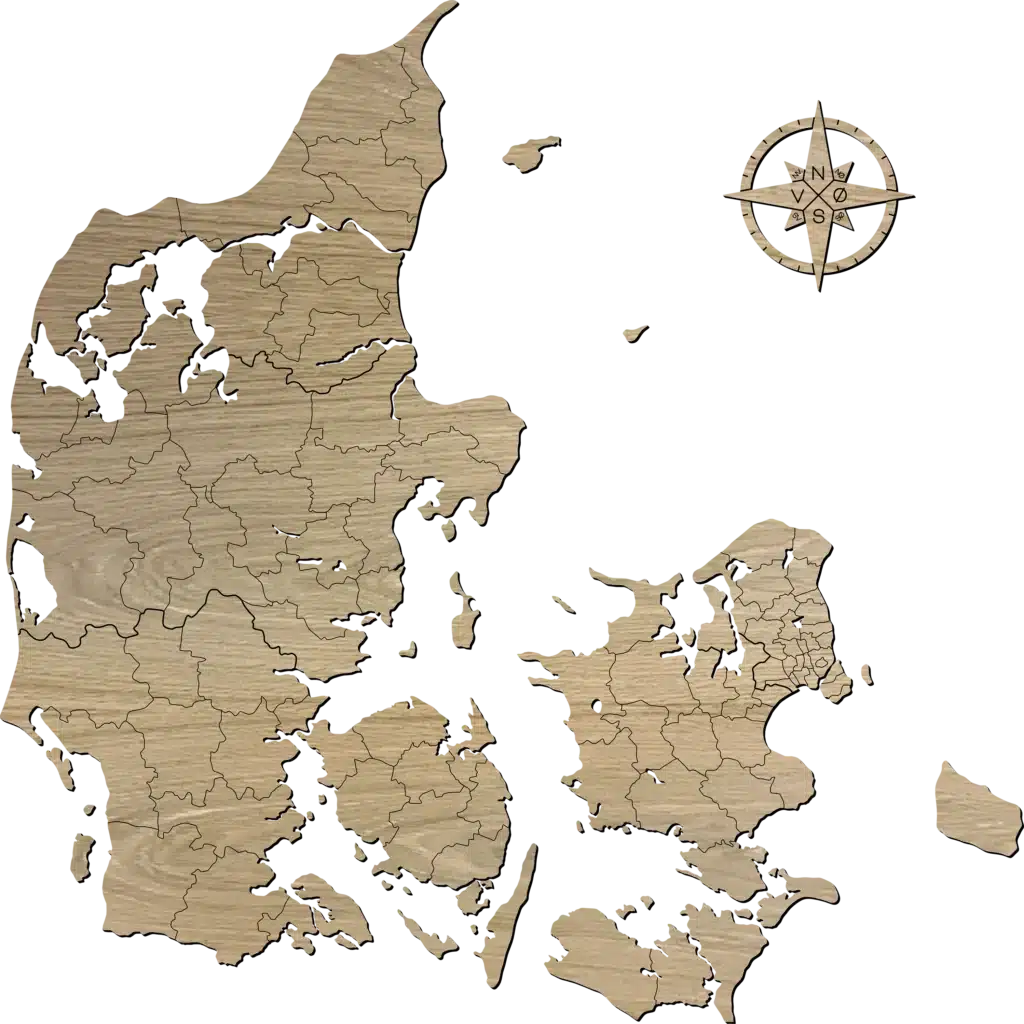 Large danmarkskort i egetræ
